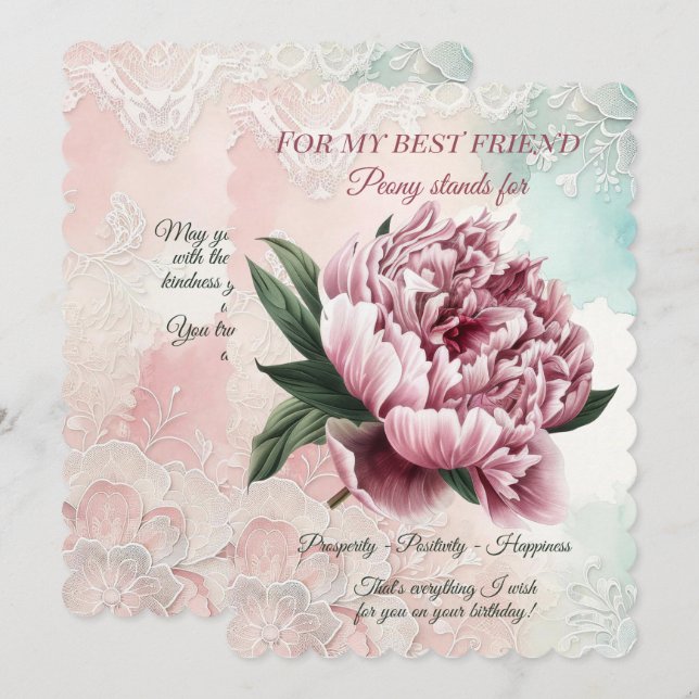 Carte Peony Best Friend Anniversaire (Devant / Derrière)