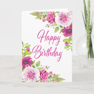 Carte Peony rose Purple Daisy été Joyeux anniversaire