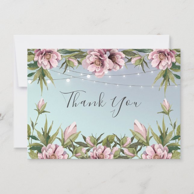 Carte Peony rose simple, lumières à cordes mariage merci (Devant)