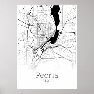 Carte Peoria - Illinois - Poster de la carte de la