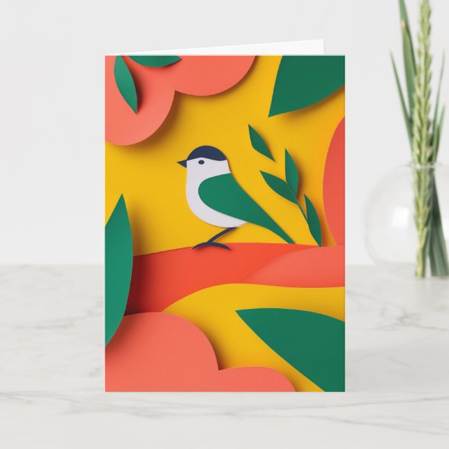 Carte Perchoir de cadeau d'oiseau joyeux (Devant)