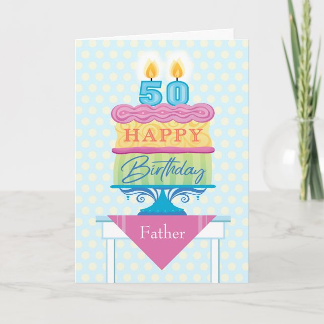 Carte Père 50e anniversaire Nombre de gâteaux Bougies (Devant)