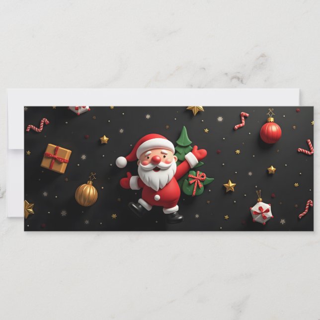 Carte Père noël 3D enfantin et décor de fête (Devant)