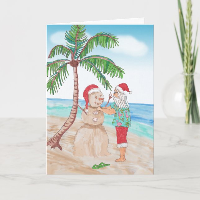 Carte Père Noël à l'aquarelle et Noël de bonhomme de nei (Devant)
