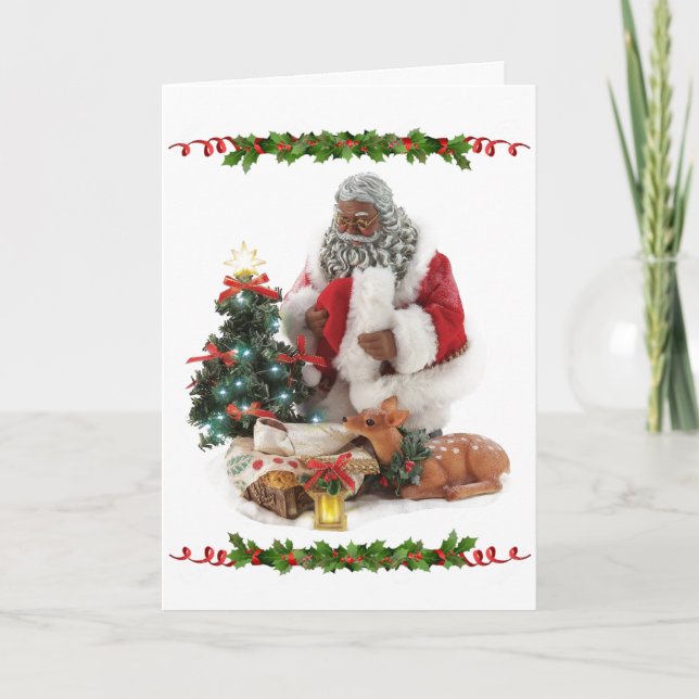 Carte Père Noël afro-américaine avec Baby Jesus Noël (Devant)