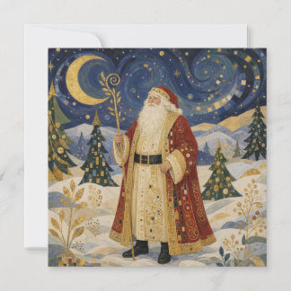 Carte Père Noël Art nouveau doré orné Hiver