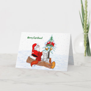 Carte Père Noël avec Renard de lapin et écureuil