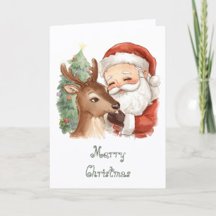 Carte Père Noël avec rennes & Noël fantaisiste