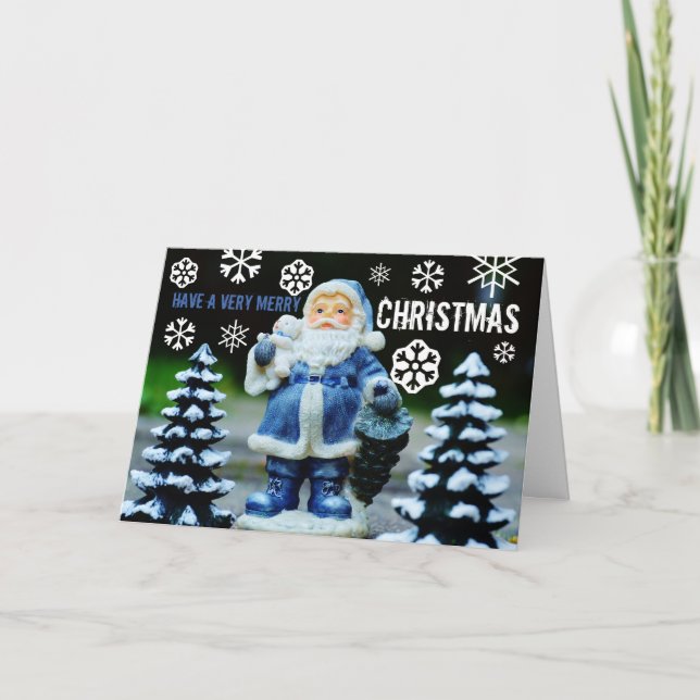 Carte Père Noël bleue, voeux de Noël (Devant)
