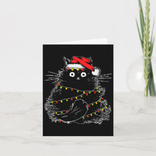 Carte Père Noël Chat Noir Tangé Dans La Lumière De L'Arb