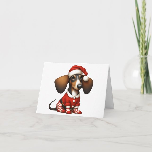 CARTE PÈRE NOËL DACHSHUND PUPPY CHRISTMAS CARD (Devant)