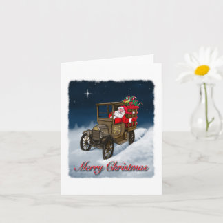 Carte Père Noël dans un vieux camion de livraison Joyeux