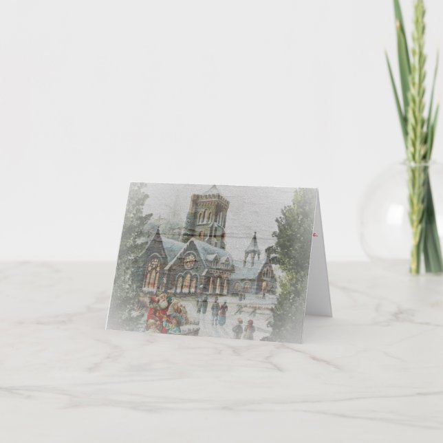 Carte Père Noël d'autrefois avec des enfants devant une  (Devant)