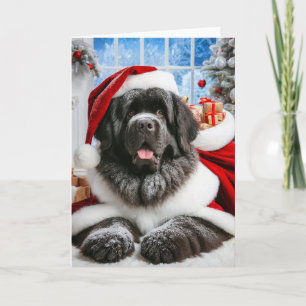 Carte Père Noël de chien de Terre-Neuve pliée de 5