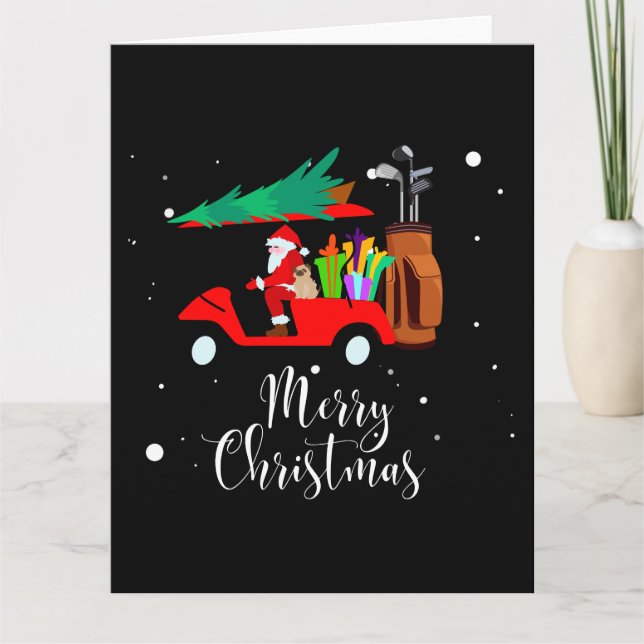 Carte Père Noël de Noël de golf conduisant un chariot de (Devant)