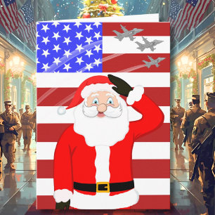 Carte Père Noël de Noël militaire saluant