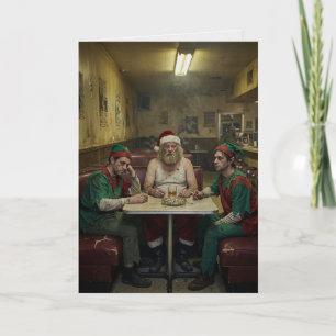 Carte Père Noël débraillé Diner Humour noir
