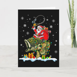 Carte Père Noël drôle de pêche à la ligne B en train de