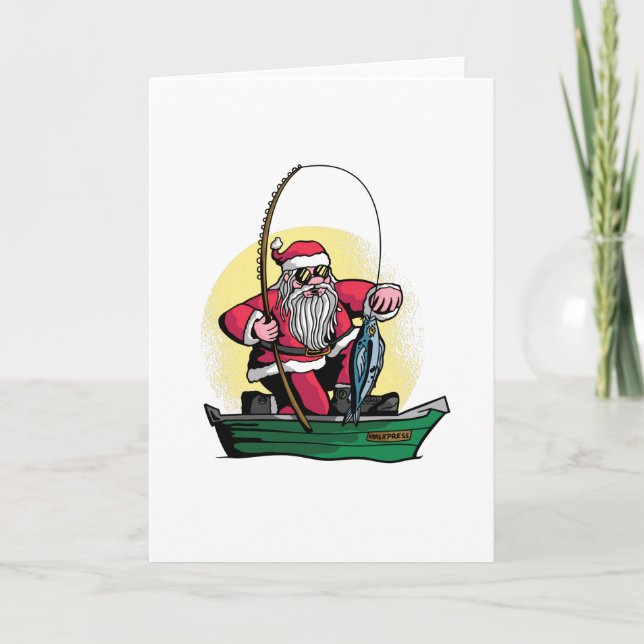Carte Père Noël drôle de pêche cadeau de Noël poisson (Devant)