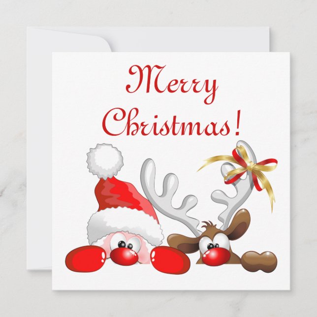 Carte Père Noël drôle et dessin animé de renne        (Devant)