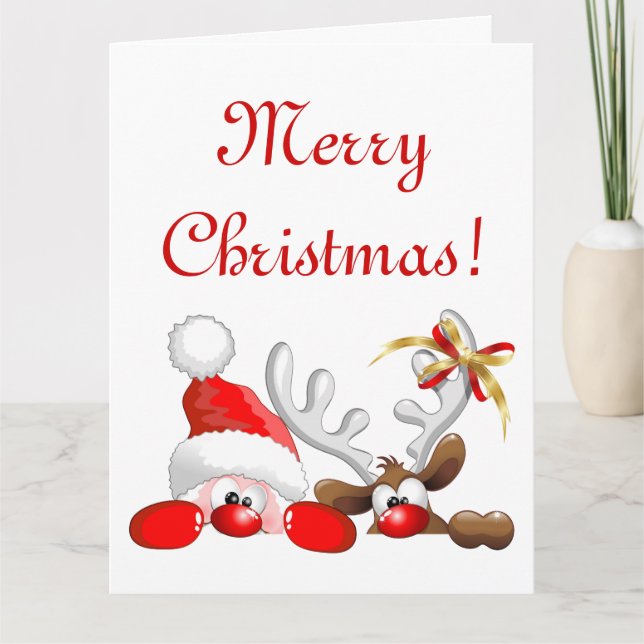 Carte Père Noël drôle et dessin animé de renne        (Devant)