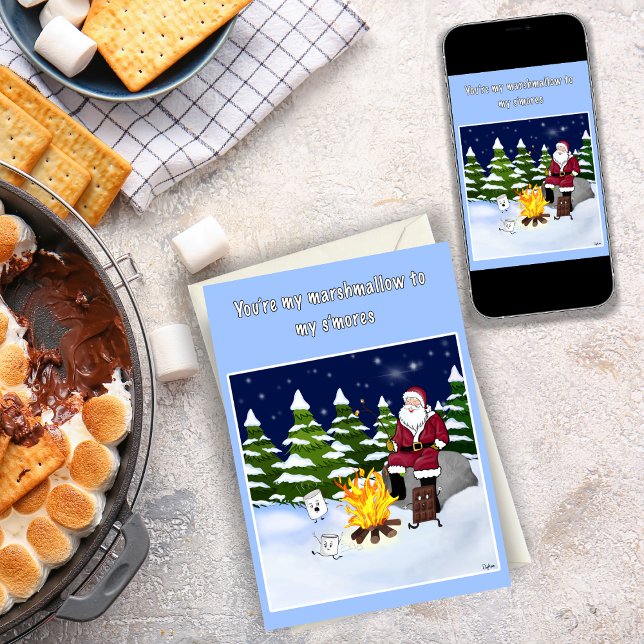 Carte Père Noël drôle et Noël de guimauves (Spread S'more cheer! 🎅🍢 Our adorable Santa card with marshmallows will make everyone smile! 🎄🎁)