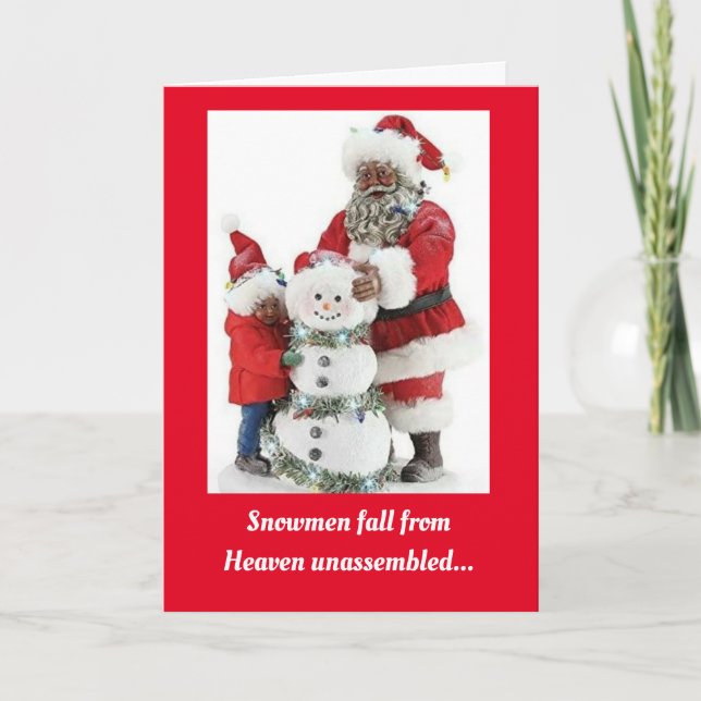 Carte Père Noël & Enfant & Snowman Afro-Américaine (Devant)