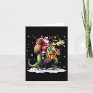Carte Père Noël équitation Dinosaur T Rex Christmas Boys