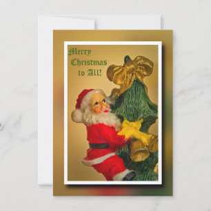 Carte Père Noël Escalade l'arbre de Noël - Vintage