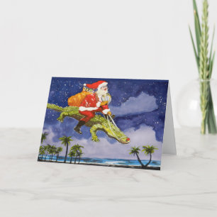 Carte père Noël et Alligator Chrismas
