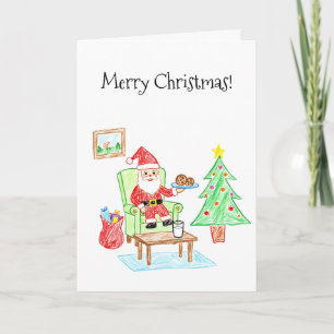 Carte Père Noël et biscuits de style d'art d'enfant Mess