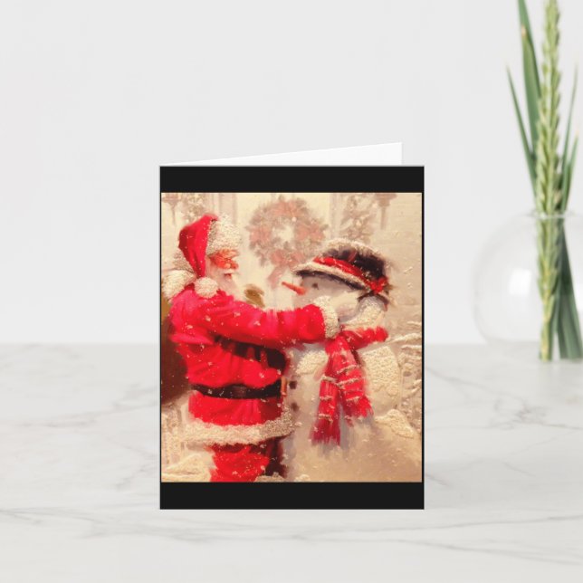 Carte Père Noël et bonhomme de neige sous la neige  (Devant)