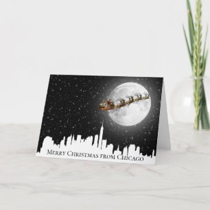 Carte Père Noël et Sleigh survolent le Big City Skyline