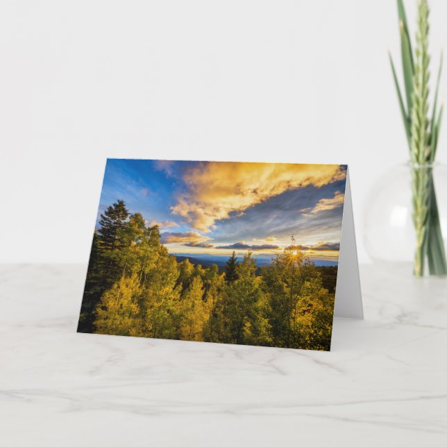 Carte Père Noël Fe Forêt nationale au coucher du soleil  (Devant)