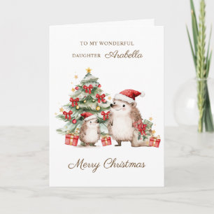 Carte Père Noël fille Hérisson Noël