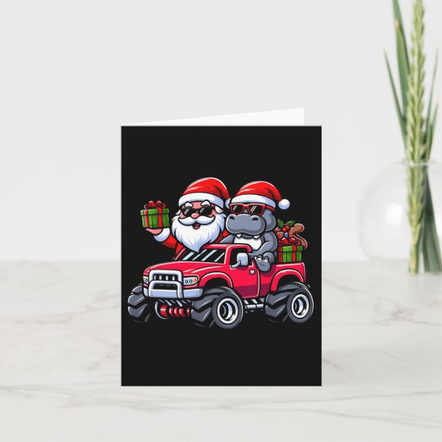 Carte Père Noël Hippopotamus équitation Monster Camion N (Devant)