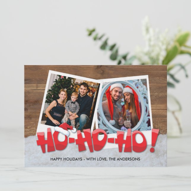 Carte Père Noël Ho Ho Ho Famille Photo Noël (Debout devant)