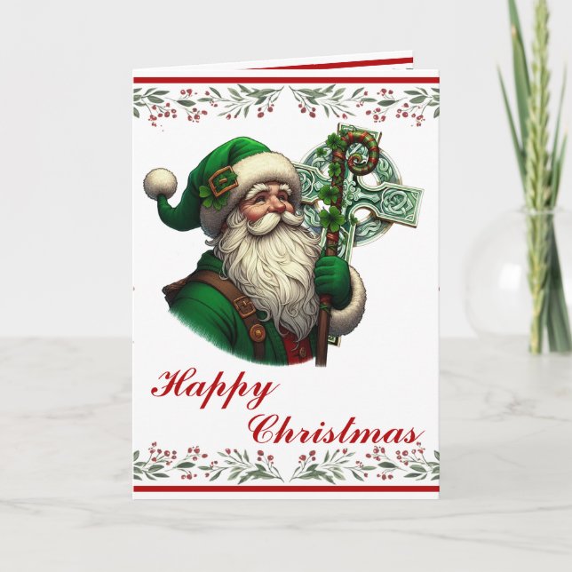 Carte Père Noël irlandaise avec Croix celtique Noël pers (Devant)