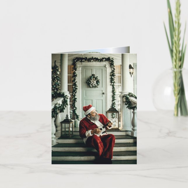 Carte Père Noël jouant de la musique (Devant)