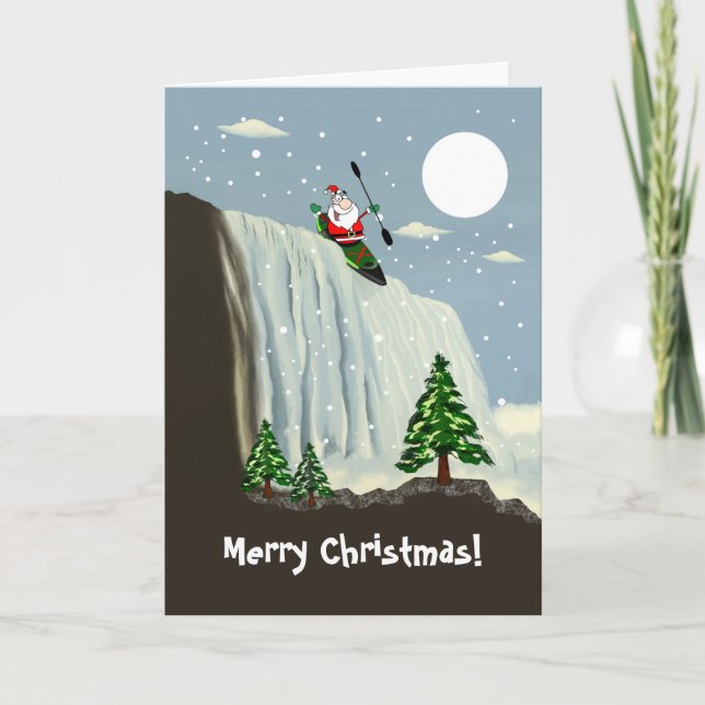 Carte Père Noël Kayaking une cascade ne se laisse pas su (Devant)