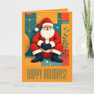 Carte Père Noël kitsch moderne du milieu du siècle