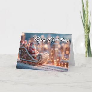Carte Père Noël miniature dans un traîneau en pain d'épi