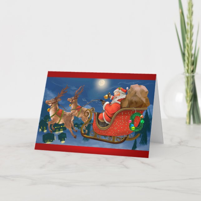 Carte Père Noël montant un traîneau (Devant)