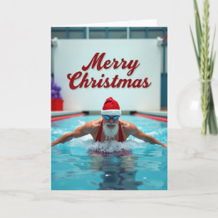 Carte Père Noël natation joyeux Noël
