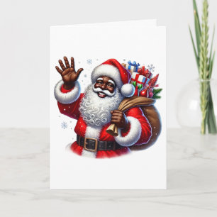 Carte Père Noël noire et sac de cadeaux Personnalisez No