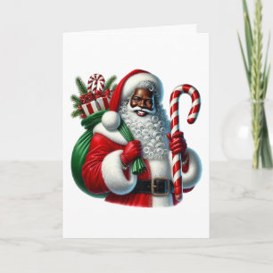 Carte Père Noël noire et sac de cadeaux Personnalisez No