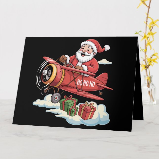 Carte Père Noël Pilote Avion Cadeau de Noël (Fleur jaune)