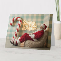 Père Noël rétro se relaxant dans un fauteuil moell