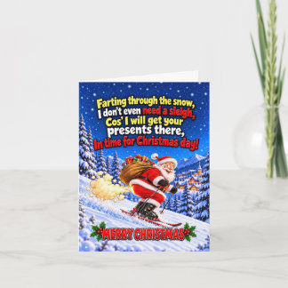 Carte Père Noël skieur qui péte avec impertinence !