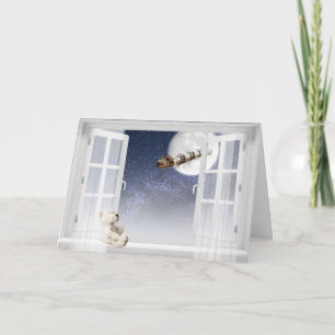Carte Père Noël Sleigh dans la fenêtre ouverte